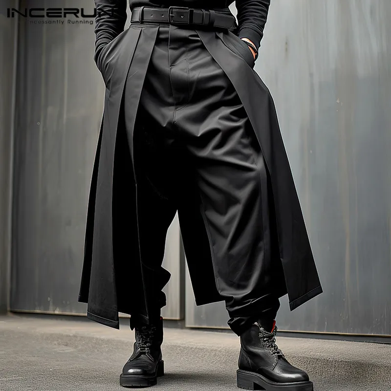 Stylish black wide-leg pants with a unique draped overlay detail.