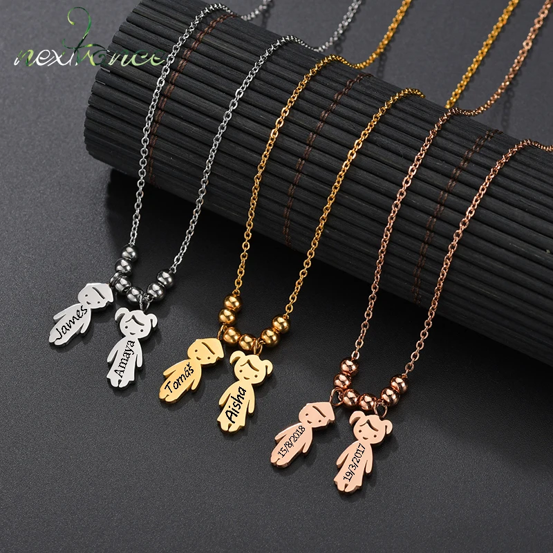 Bear-shaped name pendants on chain necklaces.