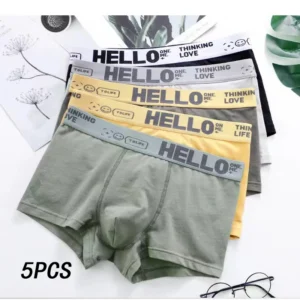 Five pairs of colorful men's underwear.