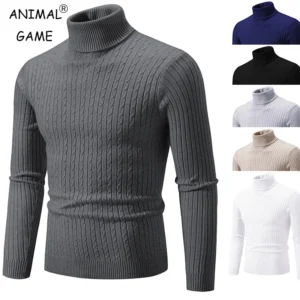 Men's cable knit turtleneck sweaters assortment.
