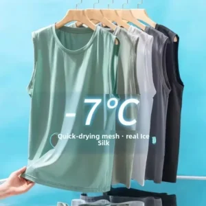 Mesh tank tops on hangers, various colors.