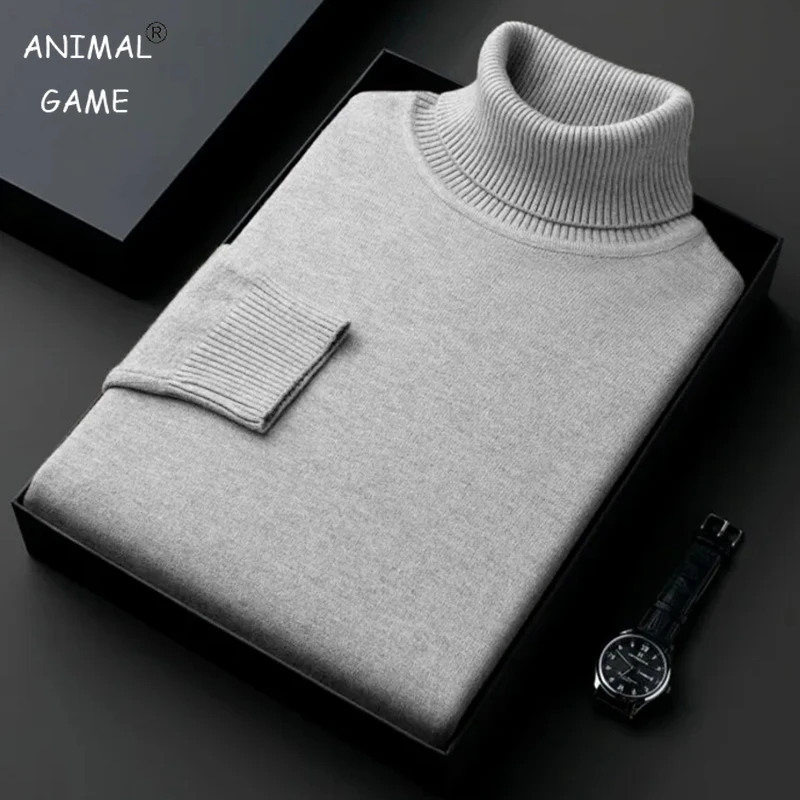 Gray turtleneck sweater with watch in box.
