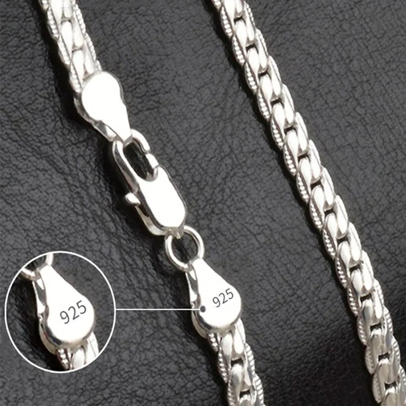 Silver chain with 925 stamp close-up.