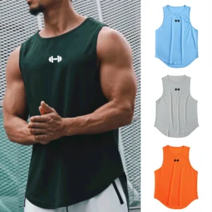 Man wearing sleeveless workout top.