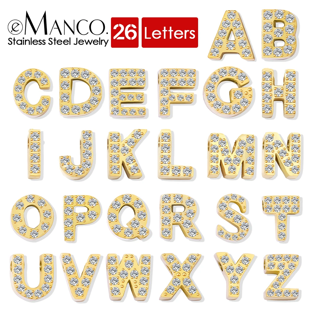 Gold alphabet letters studded with diamonds from Manco Jewelry.