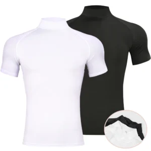 White and black short-sleeve compression shirts.