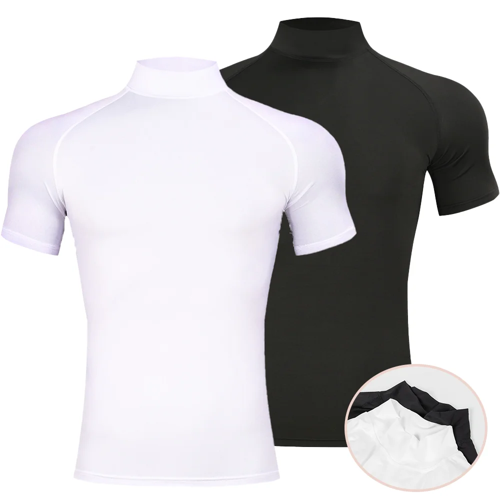 White and black short-sleeve compression shirts.
