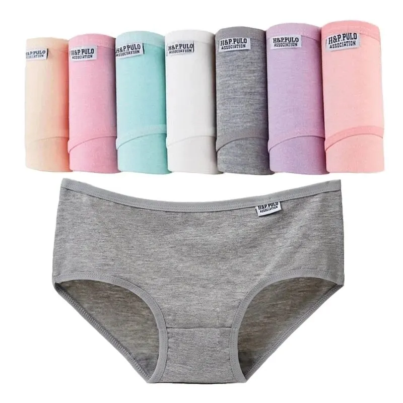 A set of seven colorful women's underwear with one gray pair displayed.