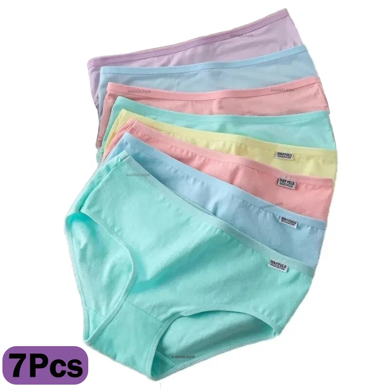 Set of seven colorful women's cotton underwear.
