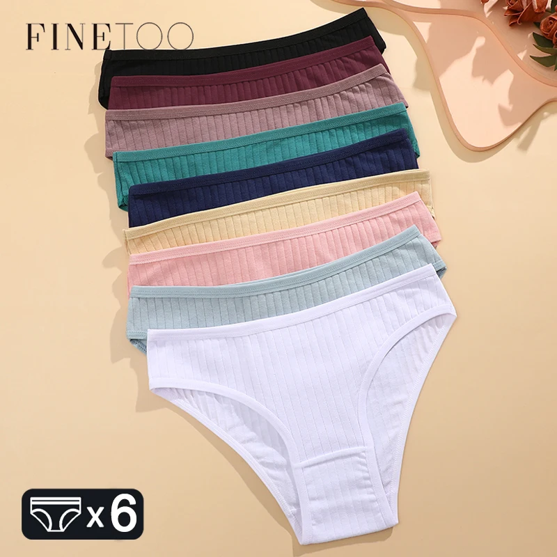 Set of six colorful women's cotton underwear briefs.