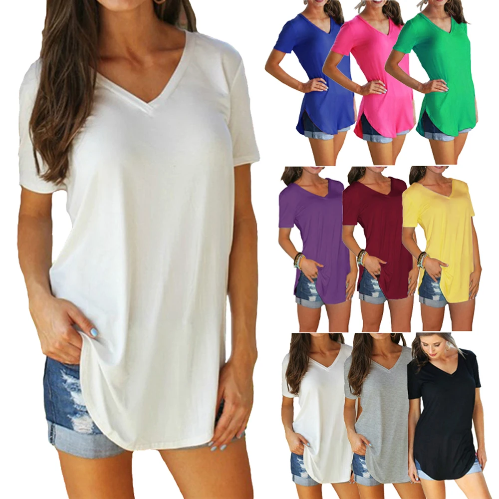 Casual V-neck t-shirt dresses in multiple colors with pockets.