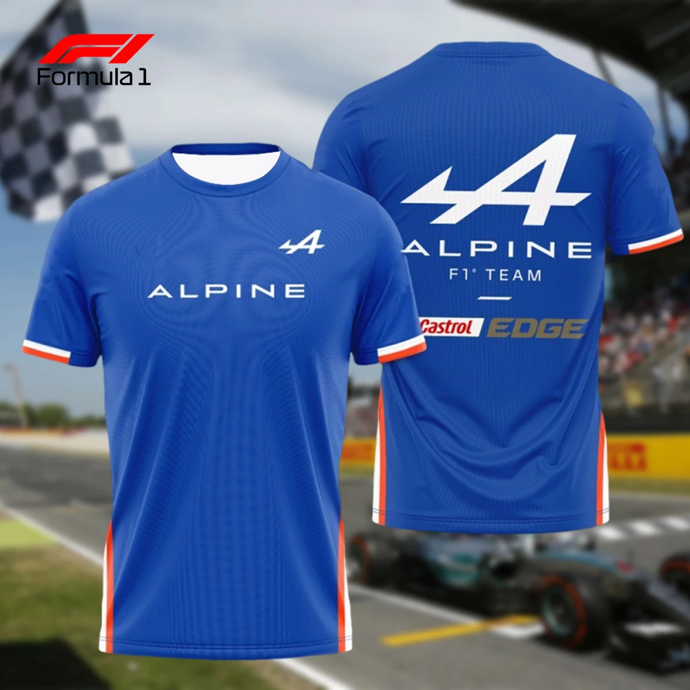 Blue Alpine F1 Team T-shirt with logo and sponsor details.