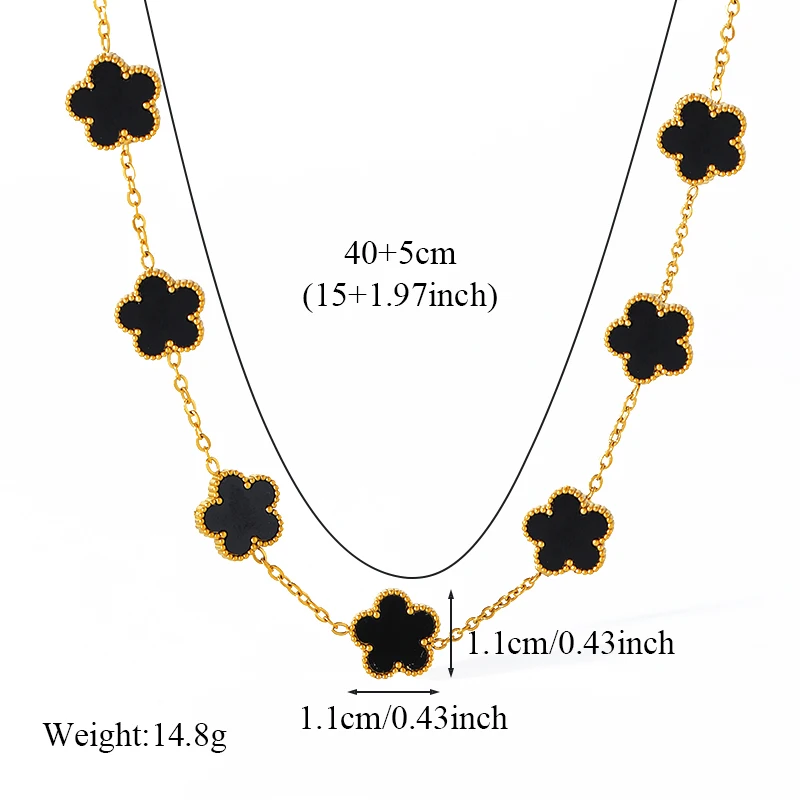EILIECK 316L Stainless Steel Black 15 Flowers Clover Pendant Necklace For Women Fashion New Party Gift Neck Chain Jewelry Collar - Image 2