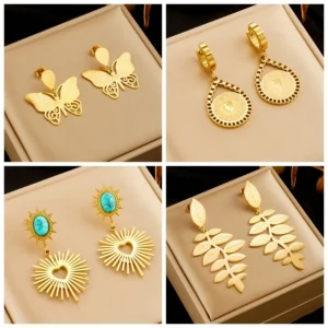 DIEYURO 316L Stainless Steel Heart Butterfly Leaf Drop Earrings For Women Girl Fashion Anti-rust Ear Jewelry Gift Party Серьги