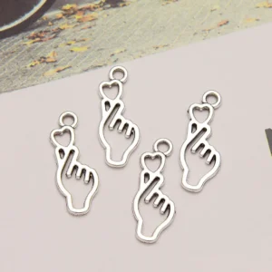 40pcs/Lots 8x22mm Vintage Cute Korean Heart Hand Charms Love You Gesture Pendant For DIY Earring Jewelry Making Accessories