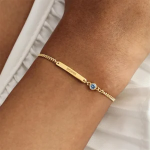 Personalized Birthstone Bar Bracelet Custom Engraved Name ID Bracelets Stainless Steel Adjustable Chain Vintage Jewelry Pulsera