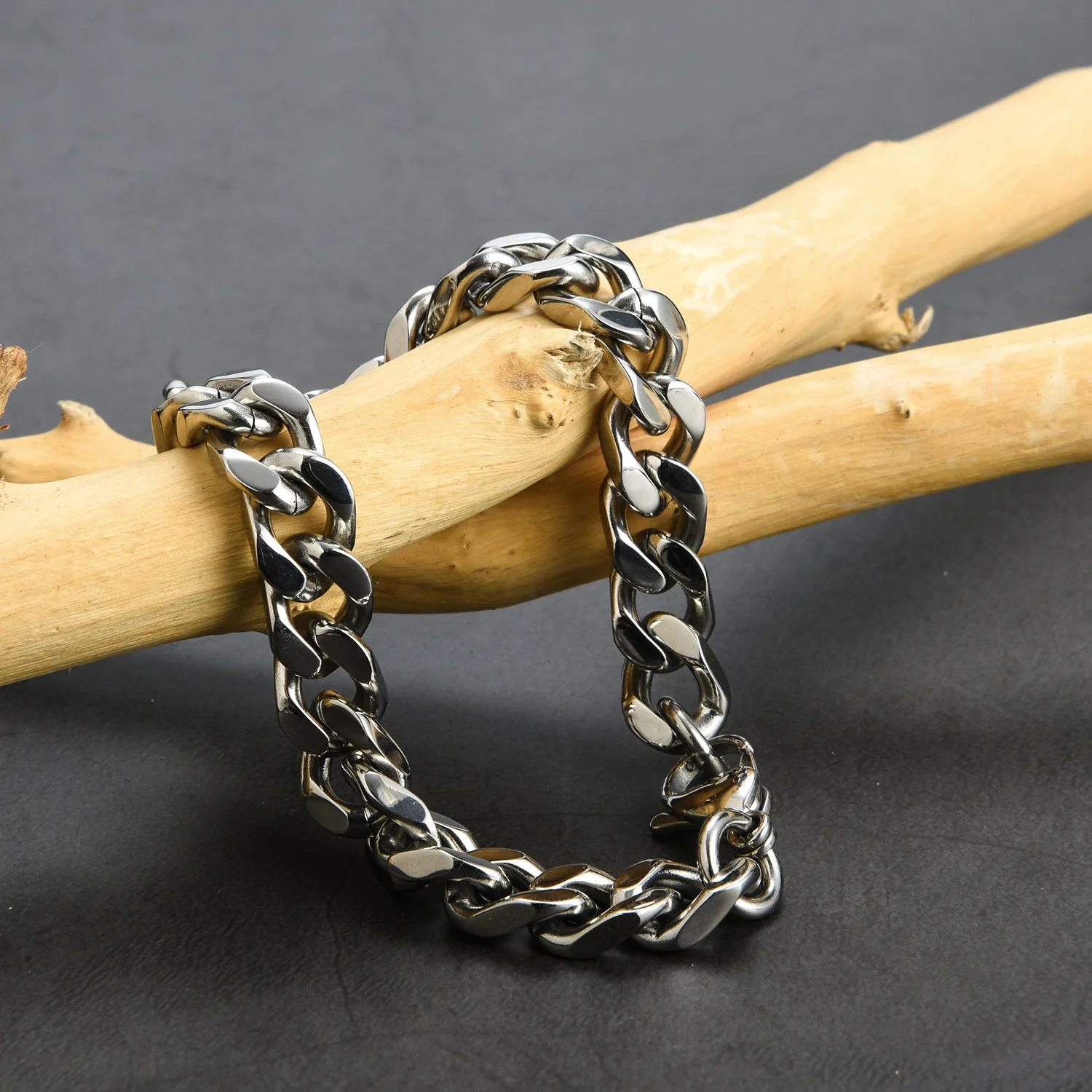 316L Stainless Steel Cuban Chain Bracelet For Men Punk Hand Chain Male Jewelry Accessories 8mm-14mm Wide - Image 3