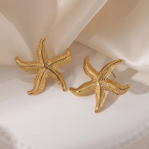 ANENJERY 316L Stainless Steel Irregular Starfish Pearl Earrings For Women Simple Beach Temperament Jewelry Gifts Wholesale