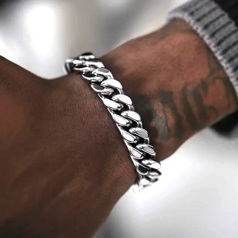 316L Stainless Steel Cuban Chain Bracelet For Men Punk Hand Chain Male Jewelry Accessories 8mm-14mm Wide - Image 6