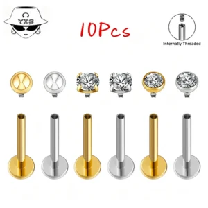 2/10Pc F136 Titanium Wholesale Labret Ear Lip Stud Jewelry CZ Stone Cartilage Tragus Earring Tongue Studs Threaded Body Jewelr