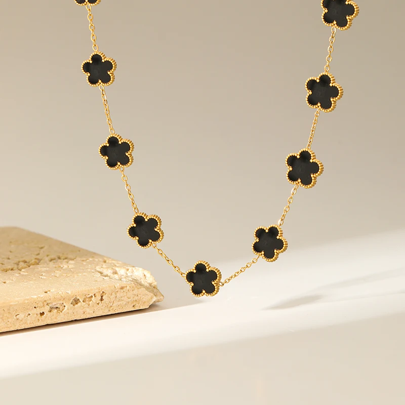 EILIECK 316L Stainless Steel Black 15 Flowers Clover Pendant Necklace For Women Fashion New Party Gift Neck Chain Jewelry Collar - Image 6