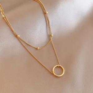 316L Stainless Steel 2 Layer Circle Pendant Necklace For Women Choker 2024 Trendy Party Gift Fashion Jewelry ожерелье