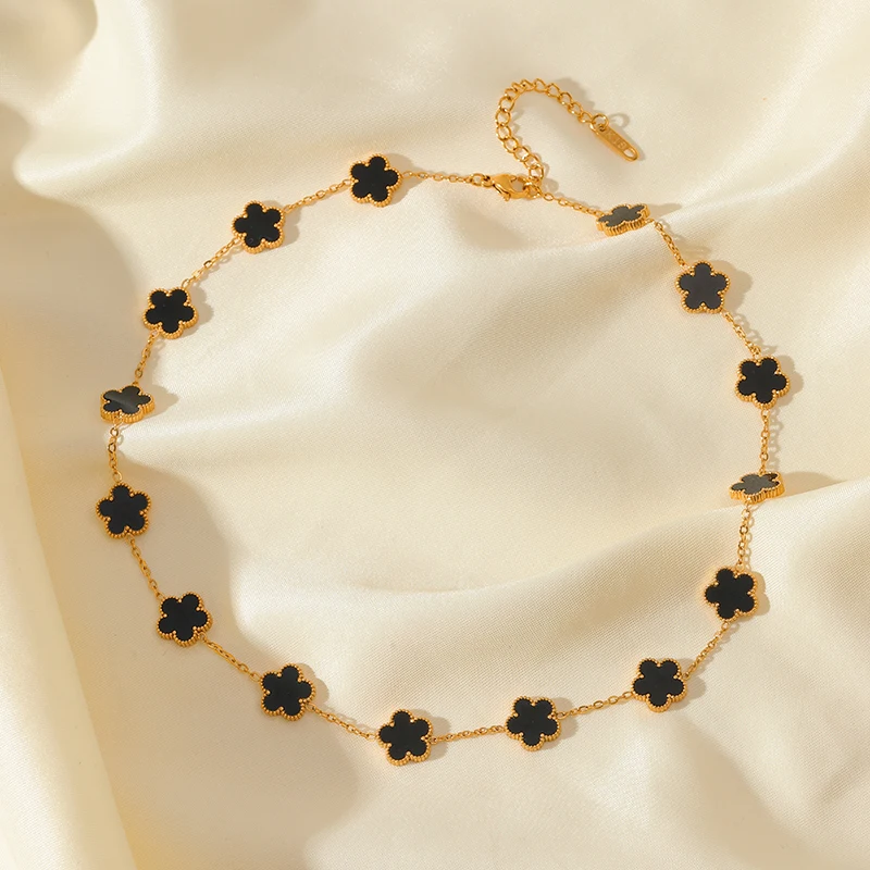 EILIECK 316L Stainless Steel Black 15 Flowers Clover Pendant Necklace For Women Fashion New Party Gift Neck Chain Jewelry Collar - Image 4