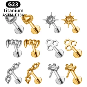 1Pc G23 Titanium Ear Tragus Cartilage Helix Daith Piercing Stud Earrings for Women Internal Thread Labret Piercing Lip Ring 16G