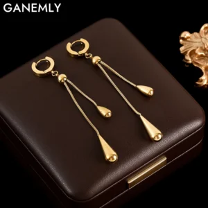 GANEMLY 316L Stainless Steel Teardrop Tassel Long Dangle Earrings For Women Fashion Ear Buckle Waterproof Jewelry Gift Party