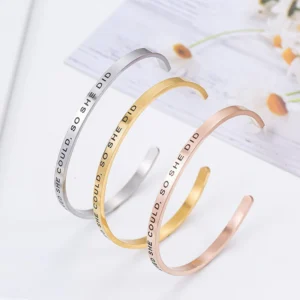 Personnalisé Bracelet for Women Custom Necklace Bar Engraved Name Text Mantra Bangle Cuff Stainless Steel Jewelry for Women Gift