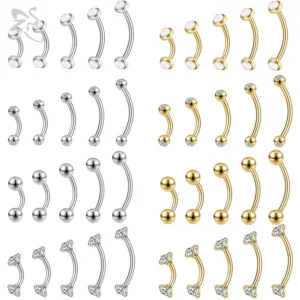 ZS 1PC 14G Stainless Steel Opal Eyebrow Ring Curved Barbell Cartilage Earring Crystal Labret Piercing 6/8/10/12/14mm Jewelry