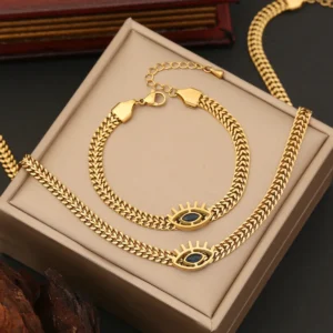 316L Stainless Steel New Fashion Upscale Jewelry Embed Zircon Eye Charms Snake Chain Choker Necklace Pendant Bracelet For Women